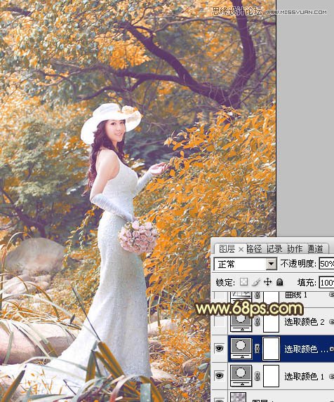 Photoshop调出树林美女秋季黄色调,PS教程,图老师教程网