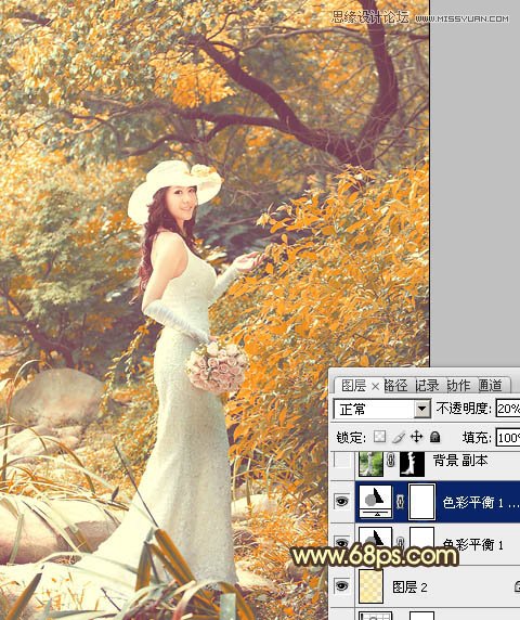 Photoshop调出树林美女秋季黄色调,PS教程,图老师教程网