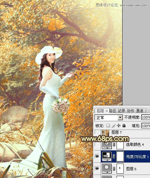 Photoshop调出树林美女秋季黄色调,PS教程,图老师教程网