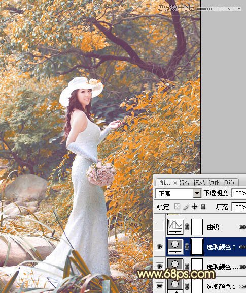 Photoshop调出树林美女秋季黄色调,PS教程,图老师教程网