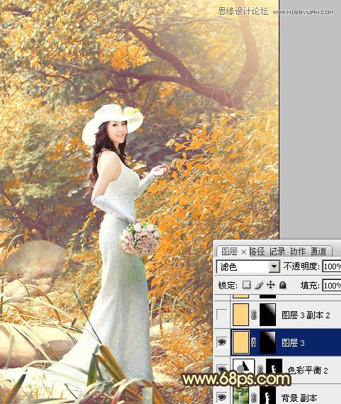 Photoshop调出树林美女秋季黄色调,PS教程,图老师教程网