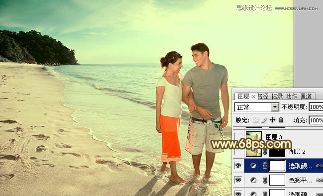 Photoshop调出海滩情侣照负冲青黄色调,PS教程,图老师教程网