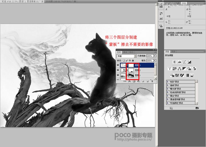 Photoshop合成蹲在树枝上的猫咪,PS教程,图老师教程网