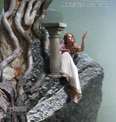Photoshop合成在山谷上坐着的美女,PS教程,图老师教程网