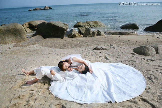 Photoshop调出紫色调海边婚纱照,PS教程,图老师教程网