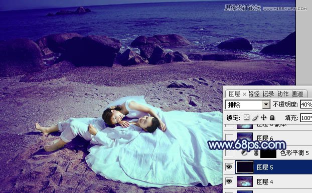 Photoshop调出紫色调海边婚纱照,PS教程,图老师教程网