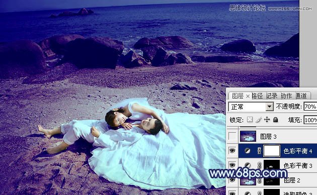 Photoshop调出紫色调海边婚纱照,PS教程,图老师教程网