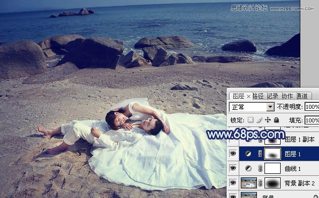 Photoshop调出紫色调海边婚纱照,PS教程,图老师教程网