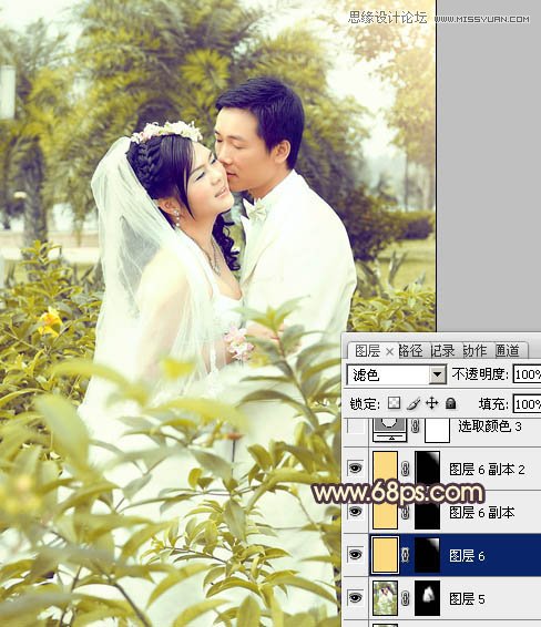 Photoshop调出外景婚片柔美黄色调,PS教程,图老师教程网