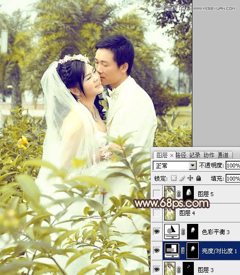 Photoshop调出外景婚片柔美黄色调,PS教程,图老师教程网