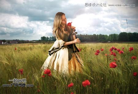 Photoshop合成玫瑰园看花的美女,PS教程,图老师教程网