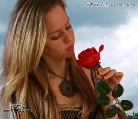 Photoshop合成玫瑰园看花的美女,PS教程,图老师教程网