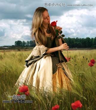 Photoshop合成玫瑰园看花的美女,PS教程,图老师教程网