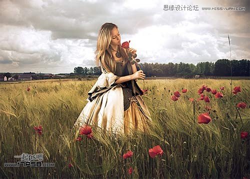Photoshop合成玫瑰园看花的美女,PS教程,图老师教程网
