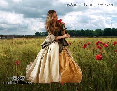 Photoshop合成玫瑰园看花的美女,PS教程,图老师教程网