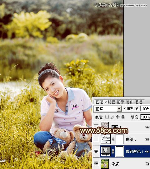 Photoshop调出草地美女淡淡的黄色调,PS教程,图老师教程网
