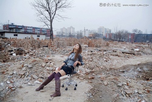 Photoshop调出做在废墟中的女孩战火颓废色彩,PS教程,图老师教程网