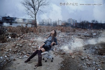Photoshop调出做在废墟中的女孩战火颓废色彩,PS教程,图老师教程网