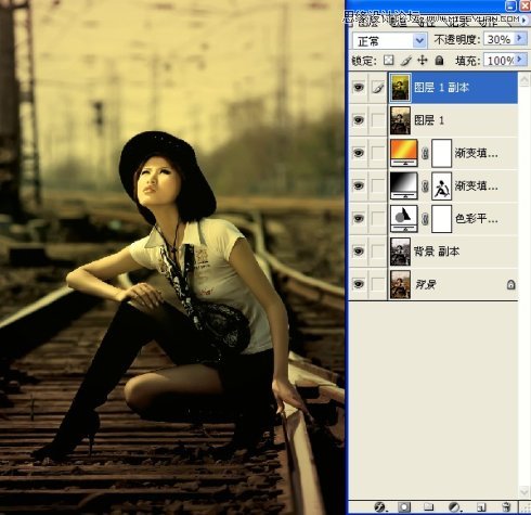Photoshop调出美女冷冷的复古黄色调,PS教程,图老师教程网