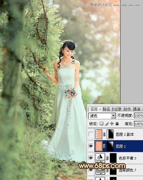 Photoshop给树林美女调出甜美绿色调,PS教程,图老师教程网