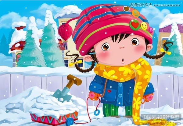 Photoshop绘制可爱的雪地里的小女孩儿童插画,PS教程,图老师教程网