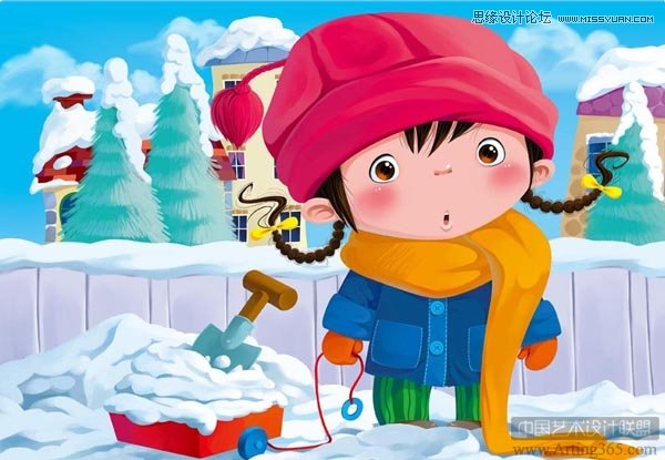 Photoshop绘制可爱的雪地里的小女孩儿童插画,PS教程,图老师教程网