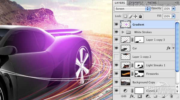 Photoshop合成超炫的光影跑车效果,PS教程,图老师教程网
