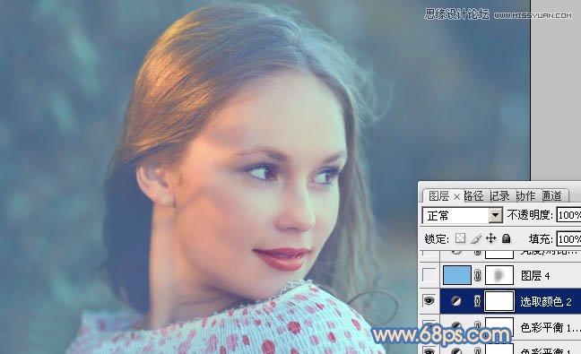 Photoshop调出国外美女图片朦胧淡蓝色调,PS教程,图老师教程网