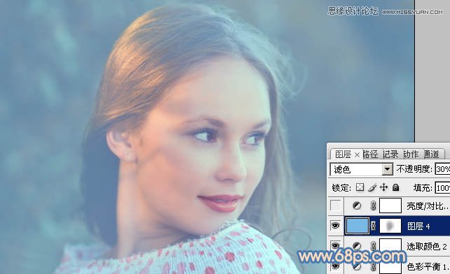 Photoshop调出国外美女图片朦胧淡蓝色调,PS教程,图老师教程网