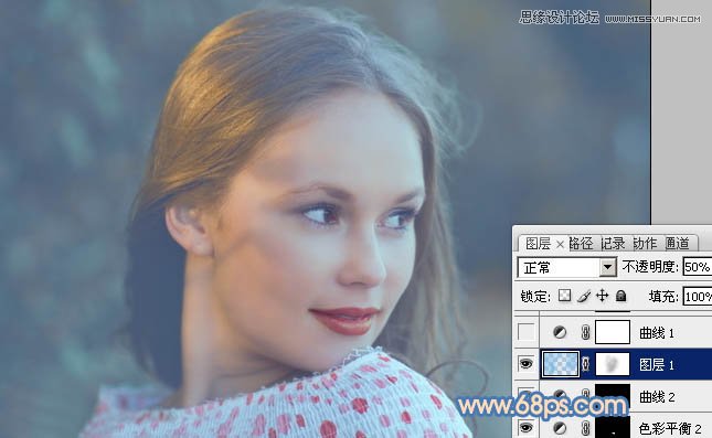 Photoshop调出国外美女图片朦胧淡蓝色调,PS教程,图老师教程网