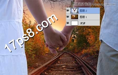 Photoshop合成铁路甜蜜情侣牵手特写场景,PS教程,图老师教程网