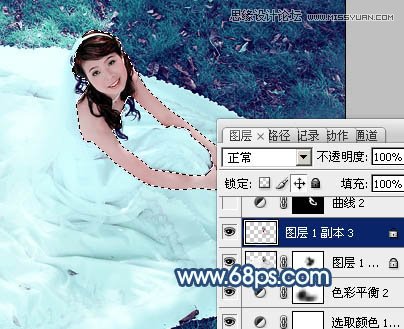 Photoshop调出草地美女梦幻蓝色调,PS教程,图老师教程网