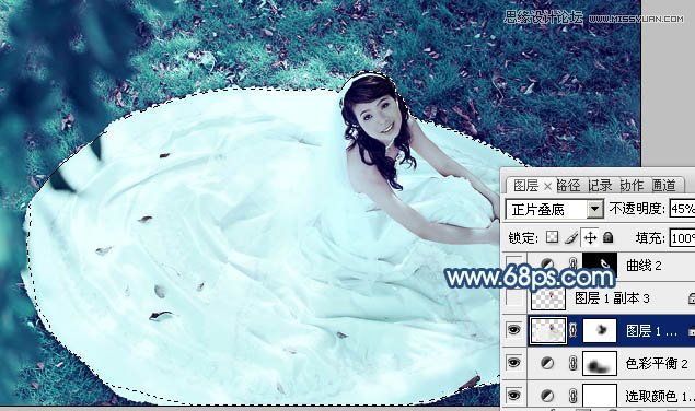 Photoshop调出草地美女梦幻蓝色调,PS教程,图老师教程网