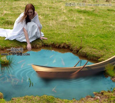 Photoshop合成池塘边戏水美女场景,PS教程,图老师教程网