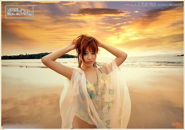 Photoshop调出沙滩美女黄昏晚霞效果,PS教程,图老师教程网