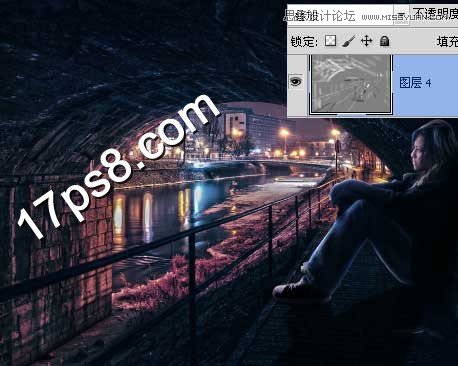 Photoshop合成紫色风格的桥洞中忧伤的美女,PS教程,图老师教程网