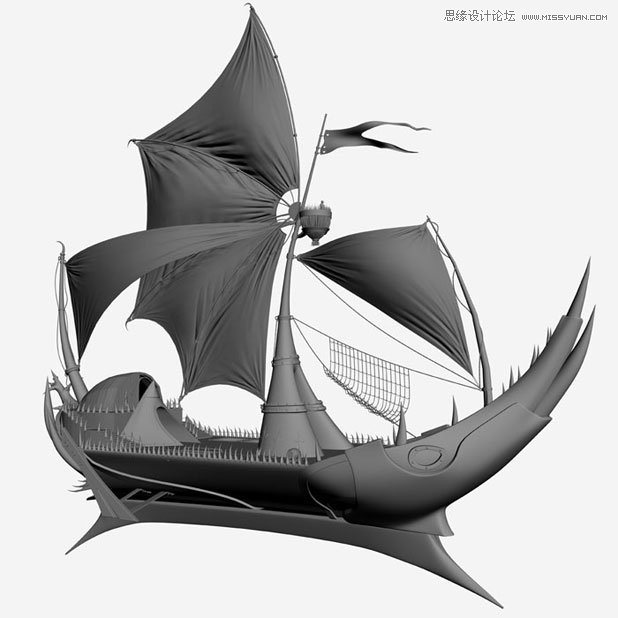 3DMAX制作在大海中航行的帆船