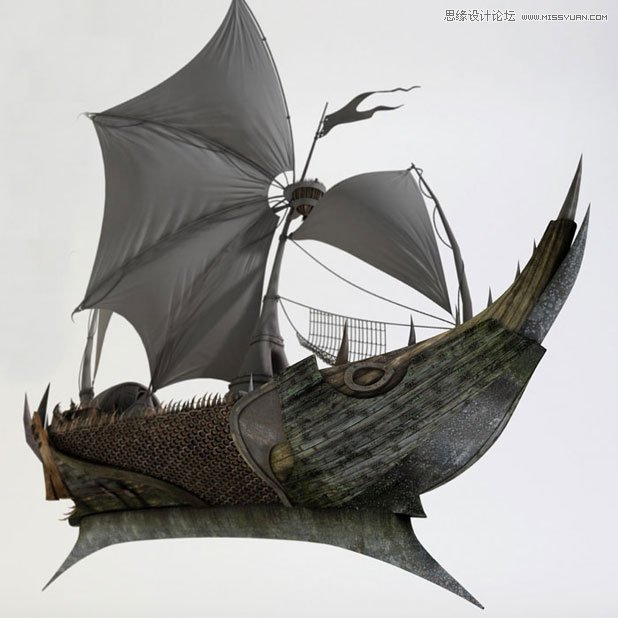 3DMAX制作在大海中航行的帆船