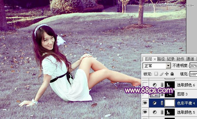 Photoshop调出草地上美女梦幻紫色调,PS教程,图老师教程网