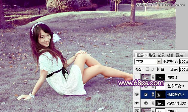 Photoshop调出草地上美女梦幻紫色调,PS教程,图老师教程网