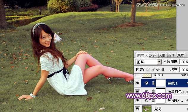 Photoshop调出草地上美女梦幻紫色调,PS教程,图老师教程网