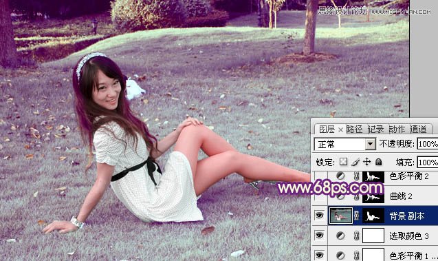 Photoshop调出草地上美女梦幻紫色调,PS教程,图老师教程网