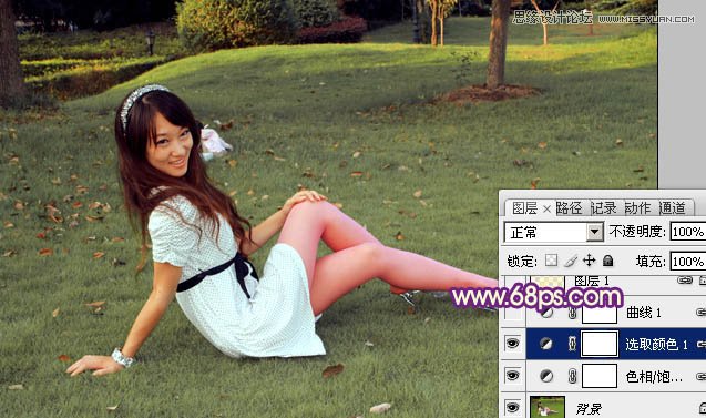 Photoshop调出草地上美女梦幻紫色调,PS教程,图老师教程网