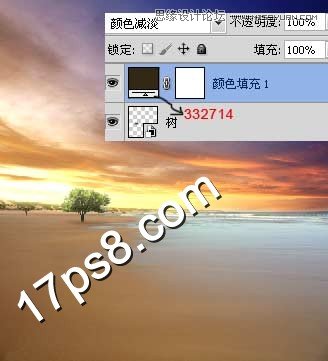 Photoshop使用素材合成云彩下海边孤树,PS教程,图老师教程网