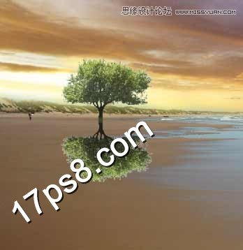 Photoshop使用素材合成云彩下海边孤树,PS教程,图老师教程网