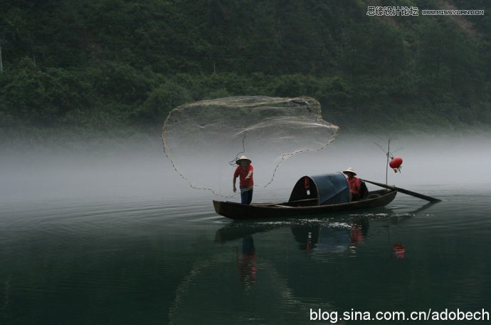 Photoshop打造晨曦中的江上渔船美图场景,PS教程,图老师教程网