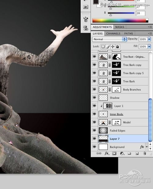 Photoshop合成制作树根人体超自然蜕变场景,PS教程,图老师教程网