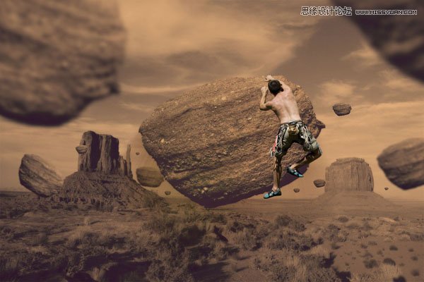 Photoshop合成攀爬在石头上的人像场景,PS教程,图老师教程网