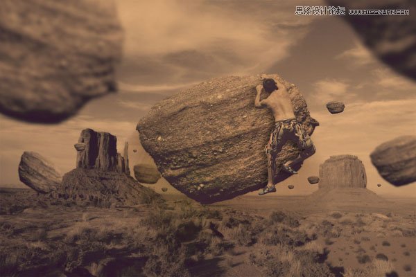 Photoshop合成攀爬在石头上的人像场景,PS教程,图老师教程网