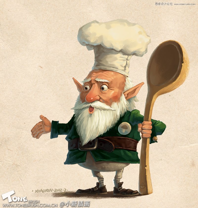 Photoshop绘制拿大勺的厨师老头卡通形像过程,PS教程,图老师教程网